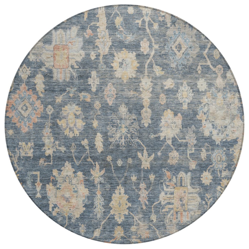 Machine Washable Indoor/Outdoor Chantille ACN2355 Blue 8' x 8' Round Rug. Picture 1