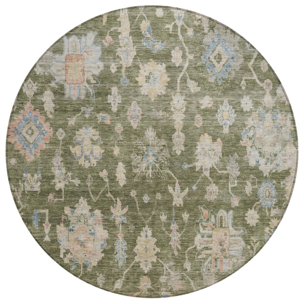 Machine Washable Indoor/Outdoor Chantille ACN2355 Green 8' x 8' Round Rug. Picture 1