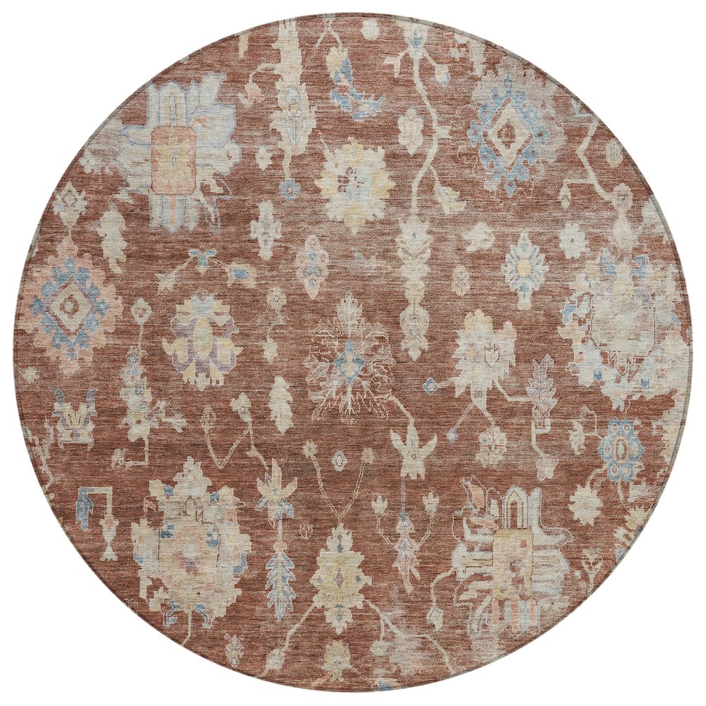 Machine Washable Indoor/Outdoor Chantille ACN2355 Orange 8' x 8' Round Rug. Picture 1