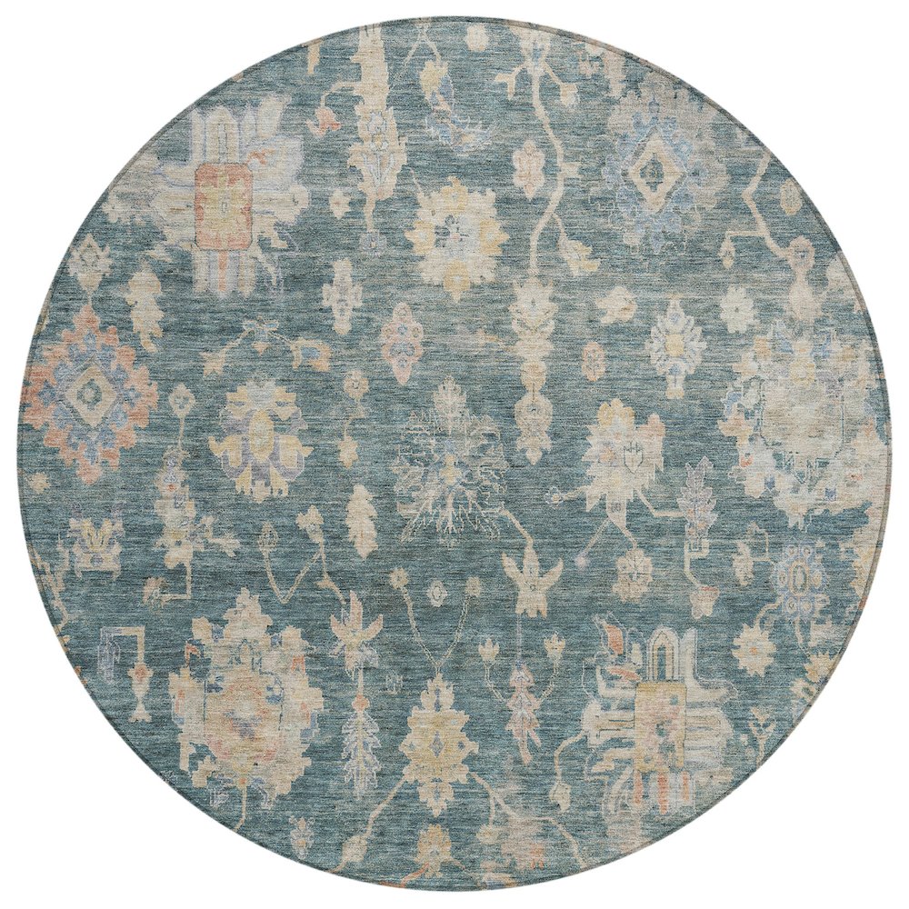 Machine Washable Indoor/Outdoor Chantille ACN2355 Teal 8' x 8' Round Rug. Picture 1