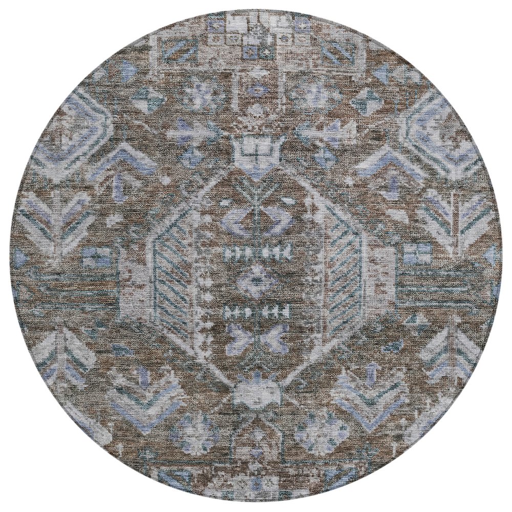 Machine Washable Indoor/Outdoor Chantille ACN2356 Brown 8' x 8' Round Rug. Picture 1