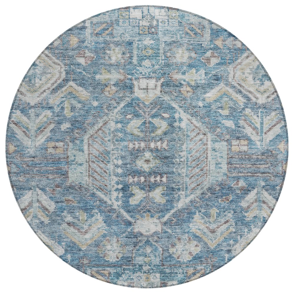 Machine Washable Indoor/Outdoor Chantille ACN2356 Blue 8' x 8' Round Rug. Picture 1