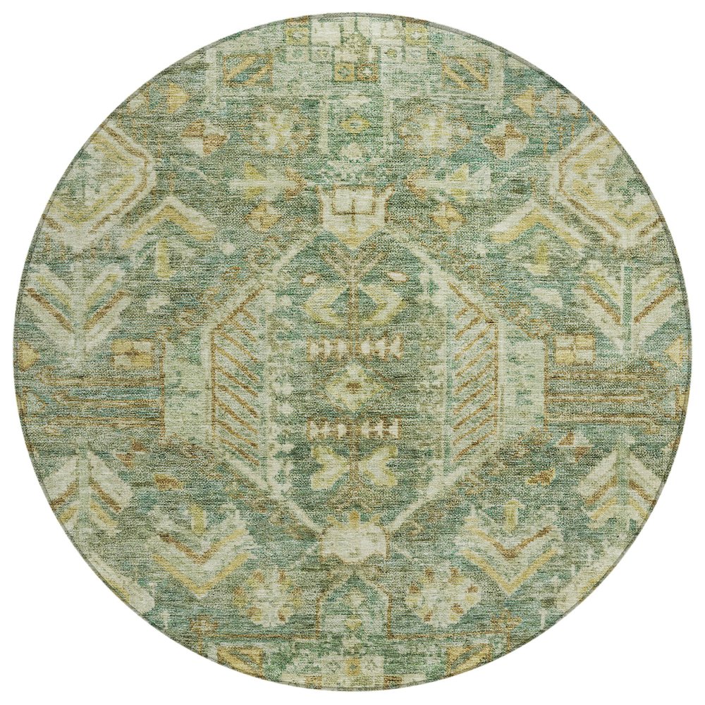 Machine Washable Indoor/Outdoor Chantille ACN2356 Green 8' x 8' Round Rug. Picture 1