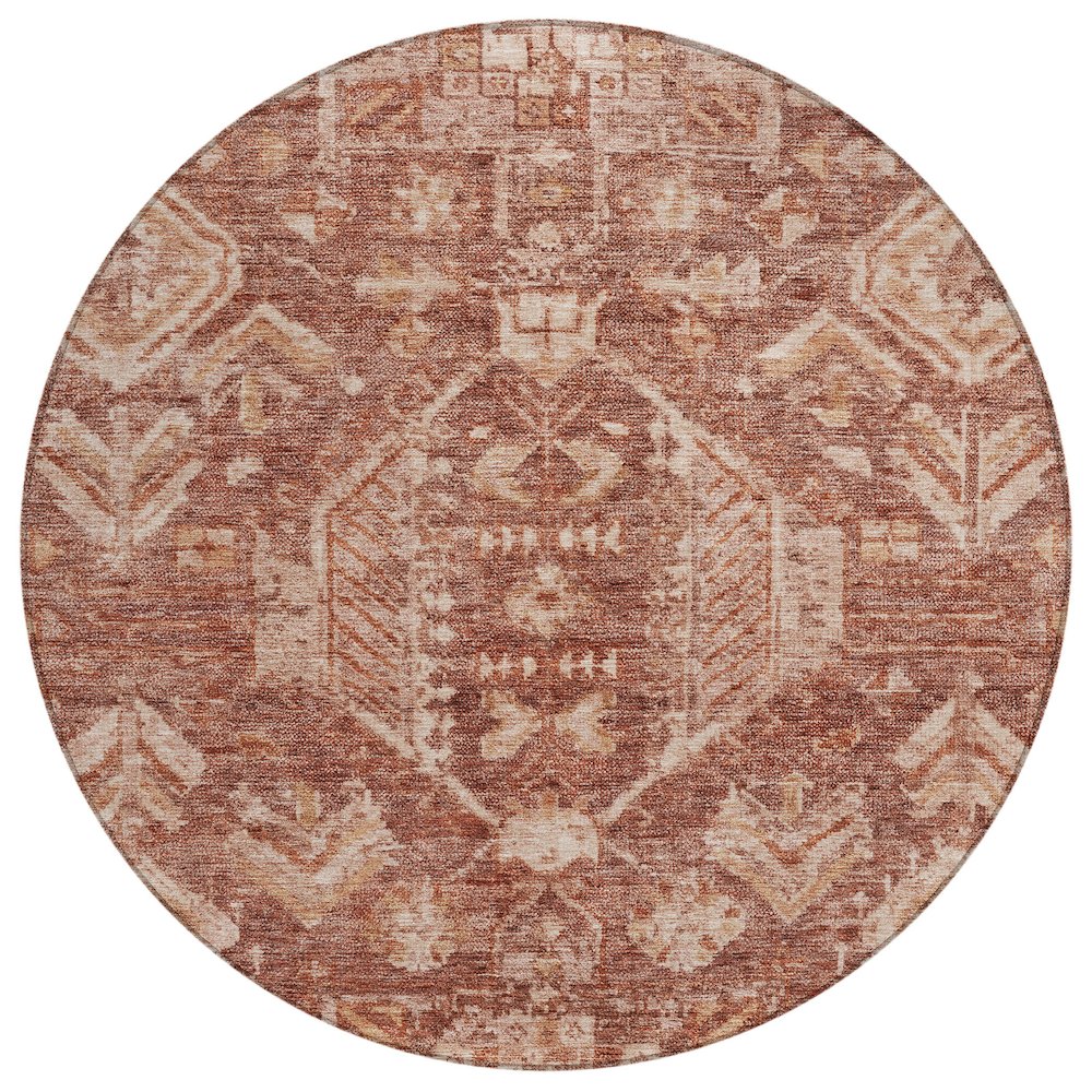 Machine Washable Indoor/Outdoor Chantille ACN2356 Orange 8' x 8' Round Rug. Picture 1