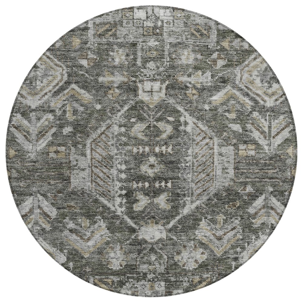 Machine Washable Indoor/Outdoor Chantille ACN2356 Gray 8' x 8' Round Rug. Picture 1