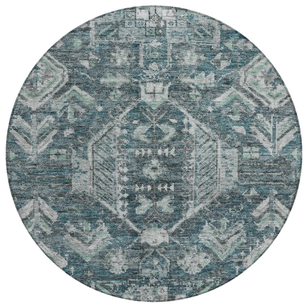 Machine Washable Indoor/Outdoor Chantille ACN2356 Teal 8' x 8' Round Rug. Picture 1