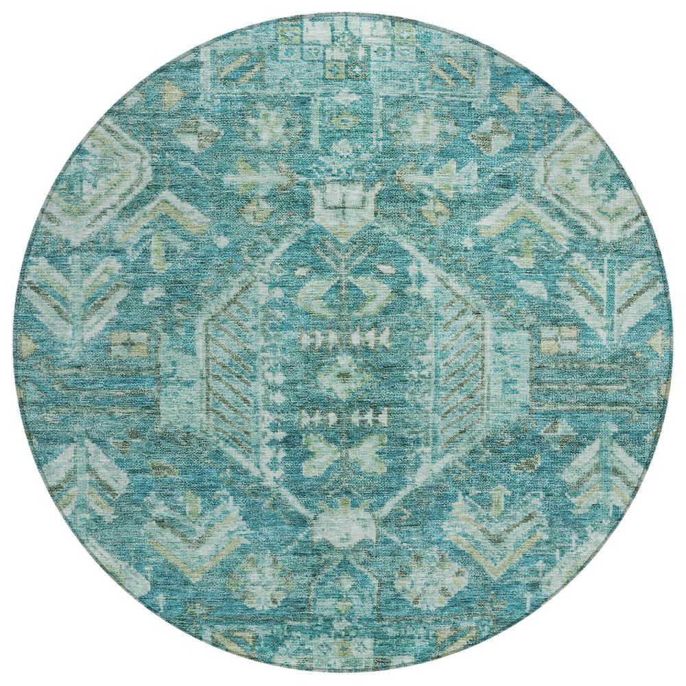 Machine Washable Indoor/Outdoor Chantille ACN2356 Teal 8' x 8' Round Rug. Picture 1
