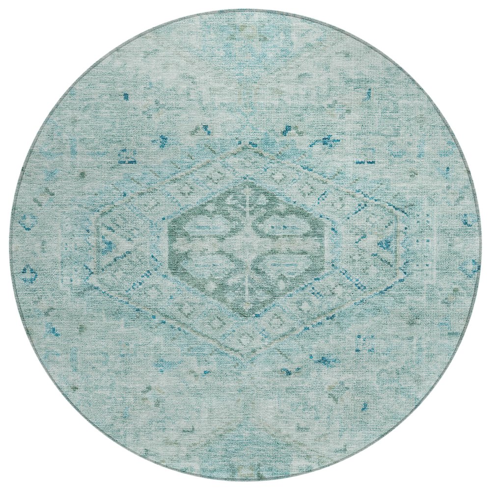 Machine Washable Indoor/Outdoor Chantille ACN2357 Teal 8' x 8' Round Rug. Picture 1