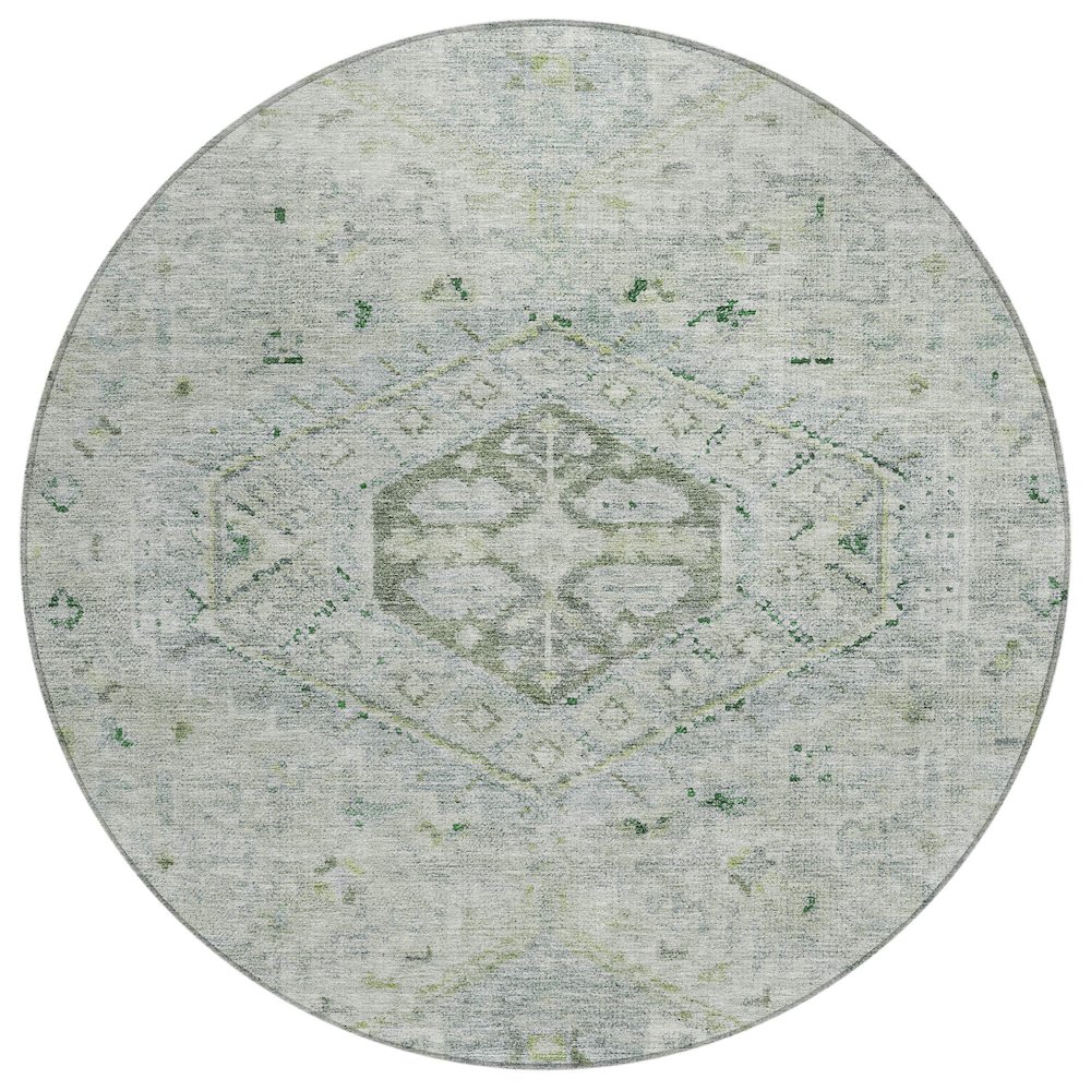 Machine Washable Indoor/Outdoor Chantille ACN2357 Green 8' x 8' Round Rug. Picture 1