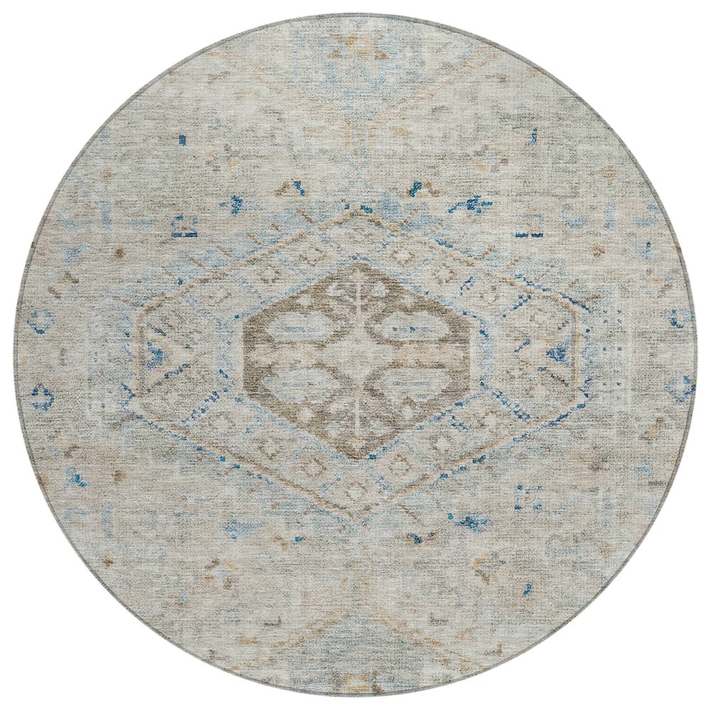 Machine Washable Indoor/Outdoor Chantille ACN2357 Ivory 8' x 8' Round Rug. Picture 1