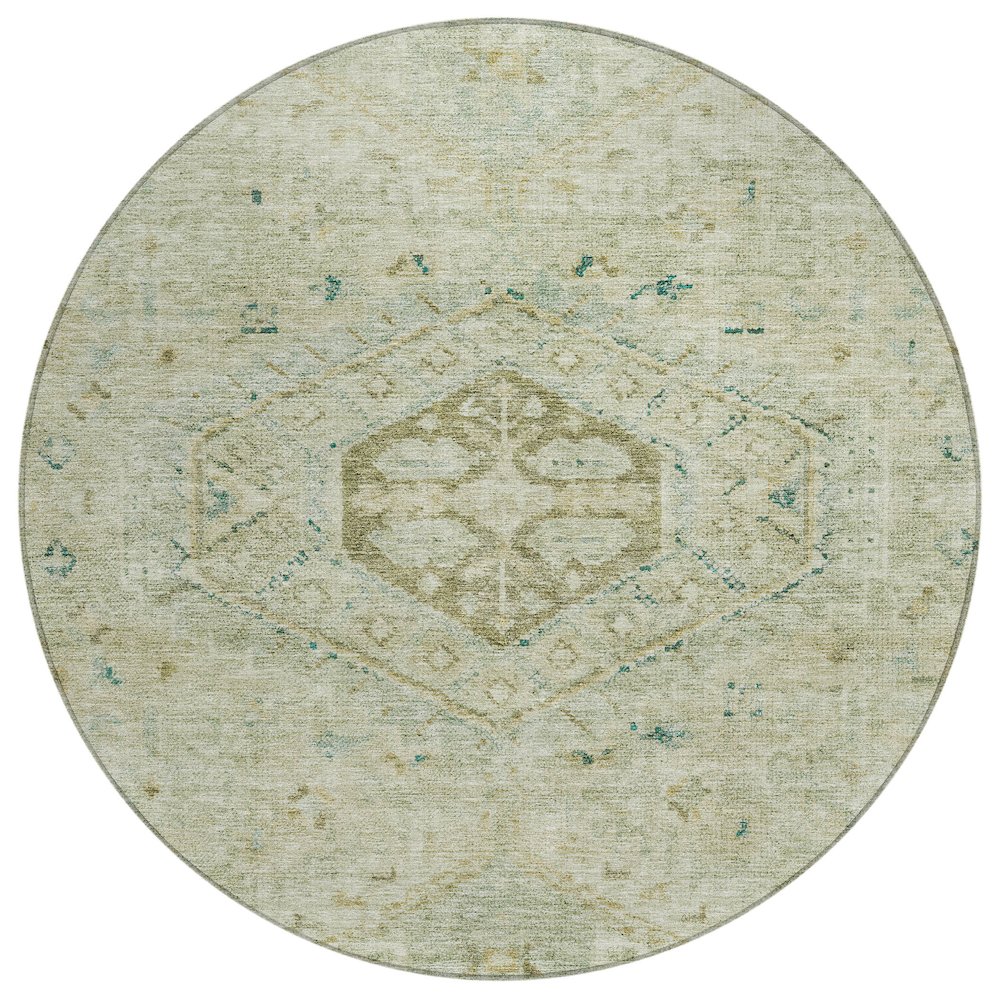 Machine Washable Indoor/Outdoor Chantille ACN2357 Green 8' x 8' Round Rug. Picture 1