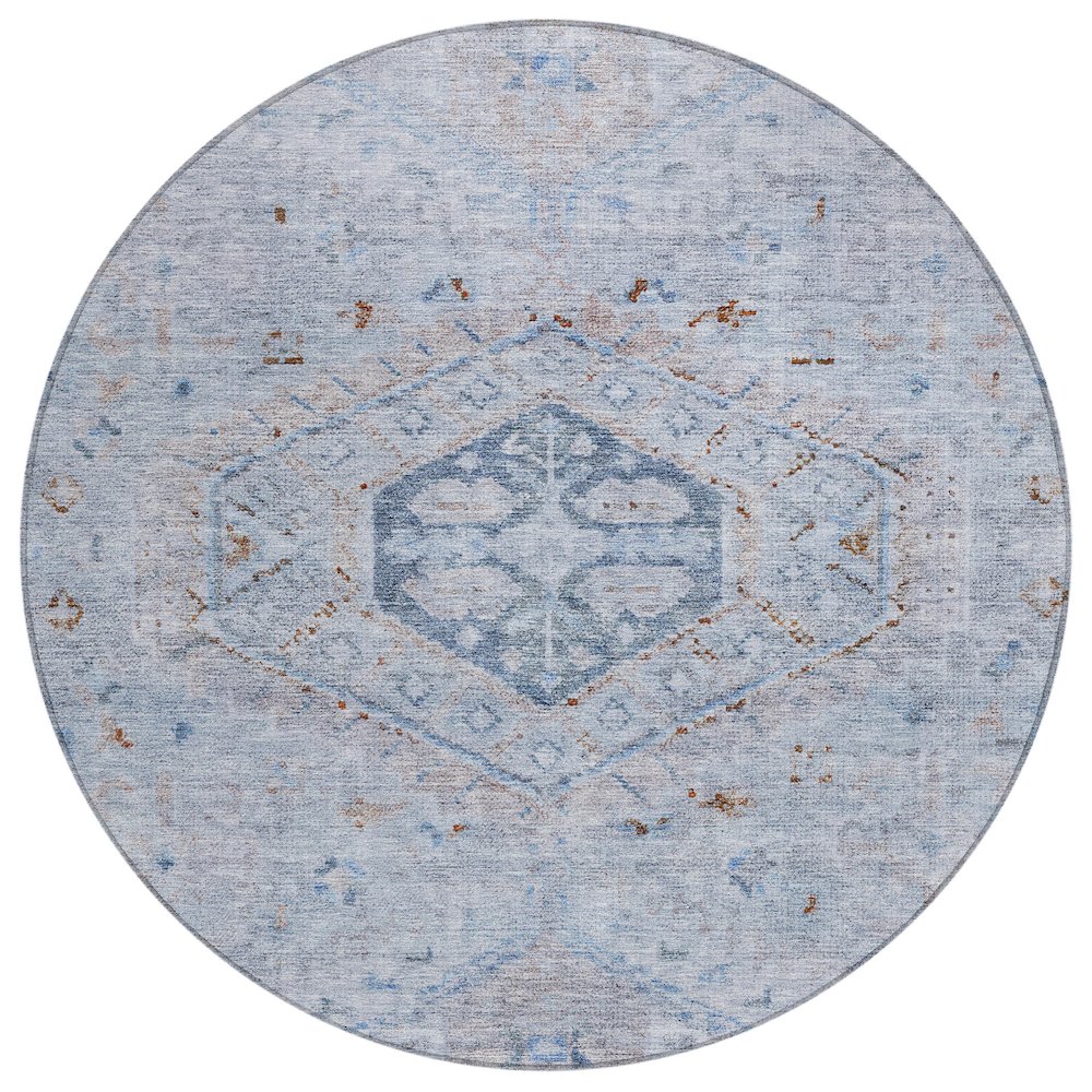 Machine Washable Indoor/Outdoor Chantille ACN2357 Blue 8' x 8' Round Rug. Picture 1