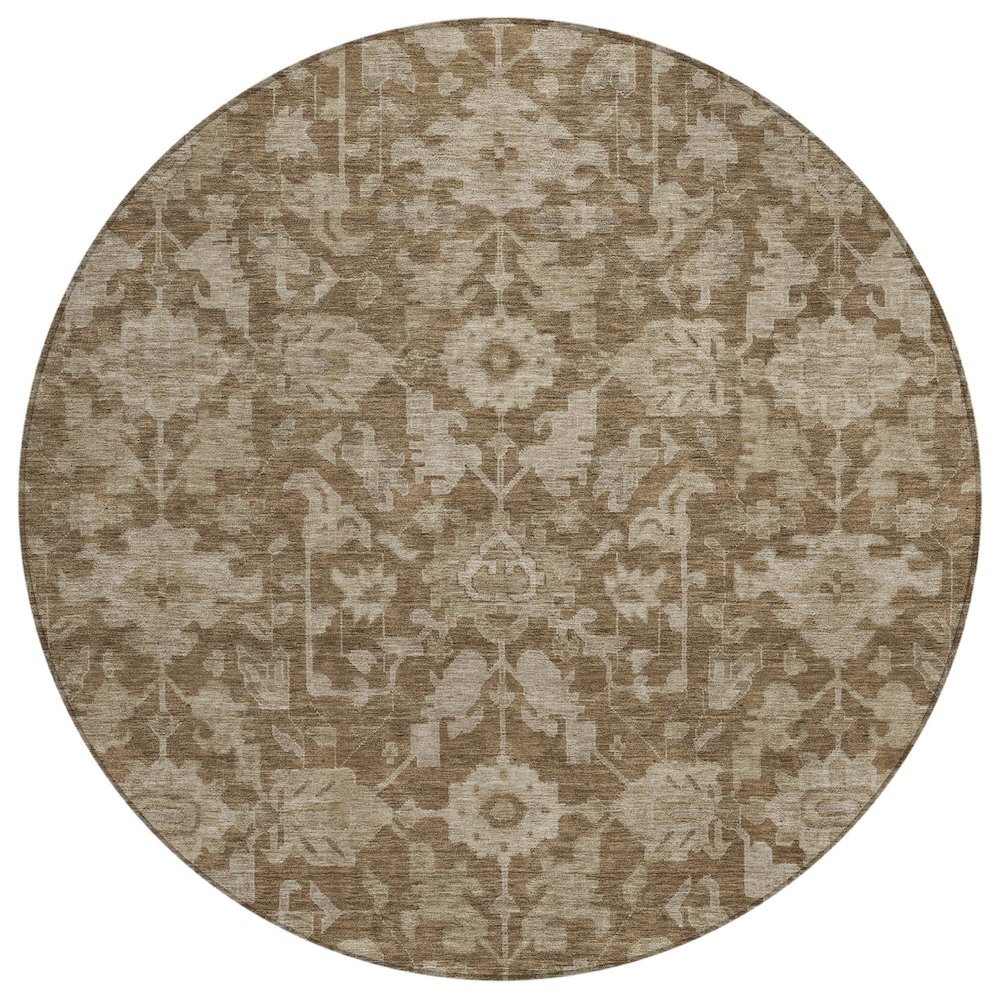 Machine Washable Indoor/Outdoor Chantille ACN2358 Brown 8' x 8' Round Rug. Picture 1