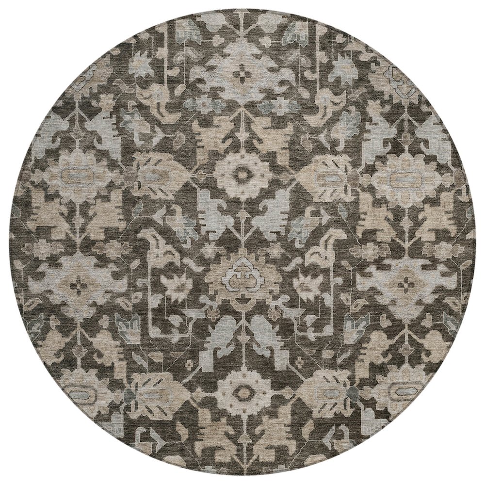 Machine Washable Indoor/Outdoor Chantille ACN2358 Brown 8' x 8' Round Rug. Picture 1