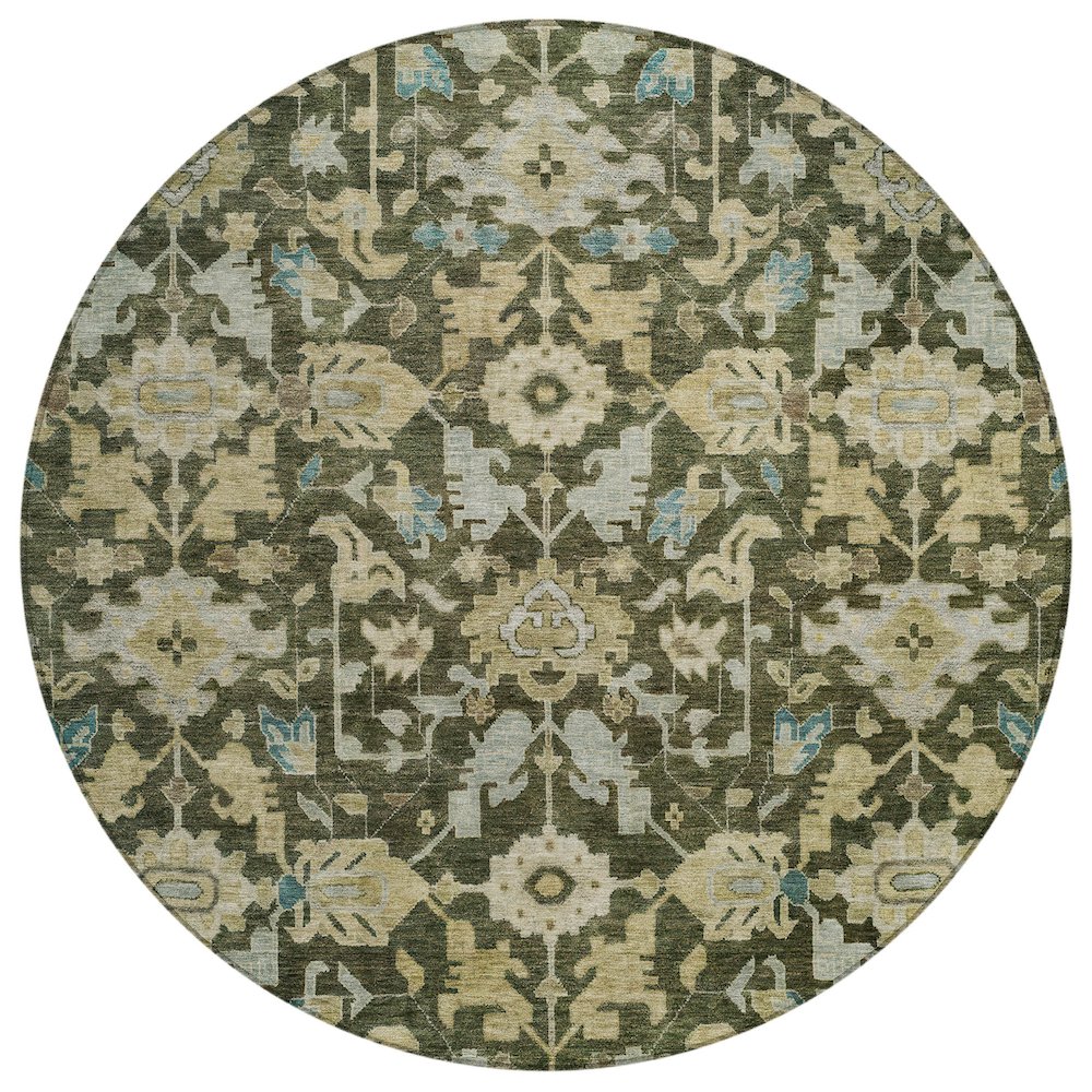 Machine Washable Indoor/Outdoor Chantille ACN2358 Green 8' x 8' Round Rug. Picture 1