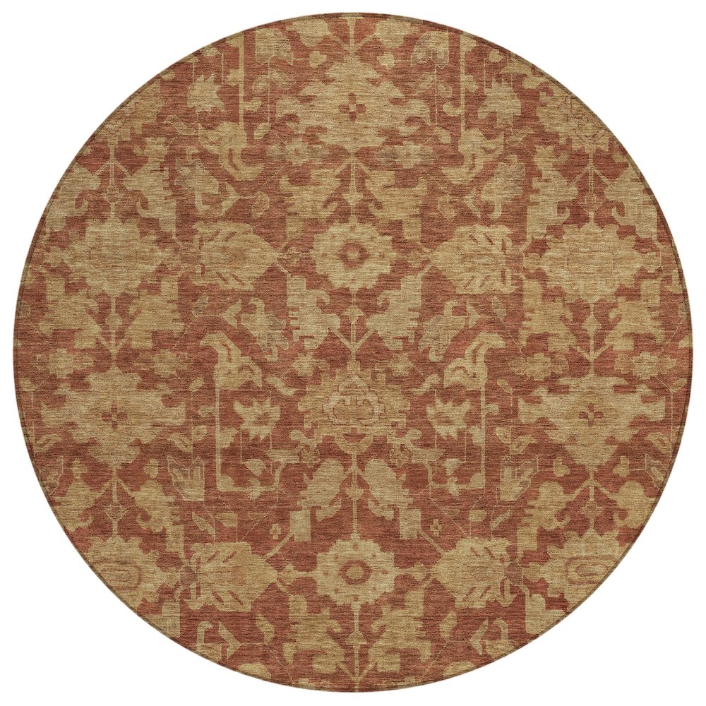 Machine Washable Indoor/Outdoor Chantille ACN2358 Orange 8' x 8' Round Rug. Picture 1