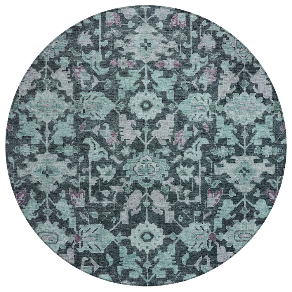 Machine Washable Indoor/Outdoor Chantille ACN2358 Teal 8' x 8' Round Rug. Picture 1
