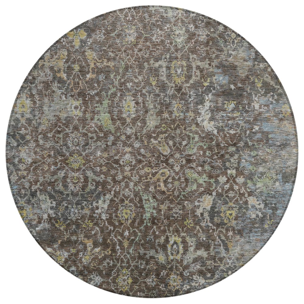 Machine Washable Indoor/Outdoor Chantille ACN2359 Brown 8' x 8' Round Rug. Picture 1