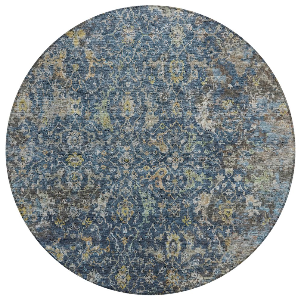 Machine Washable Indoor/Outdoor Chantille ACN2359 Blue 8' x 8' Round Rug. Picture 1