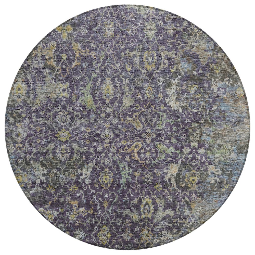 Machine Washable Indoor/Outdoor Chantille ACN2359 Purple 8' x 8' Round Rug. Picture 1