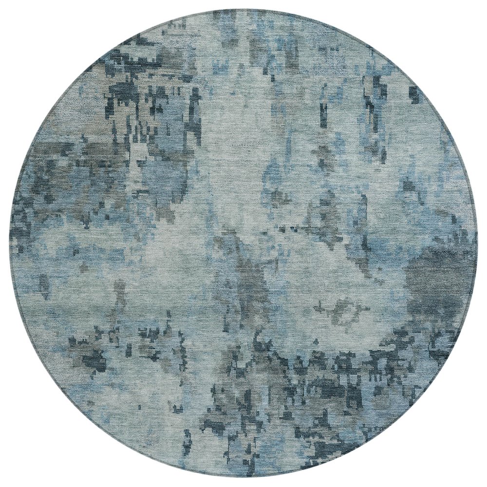 Machine Washable Indoor/Outdoor Chantille ACN2360 Blue 8' x 8' Round Rug. Picture 1