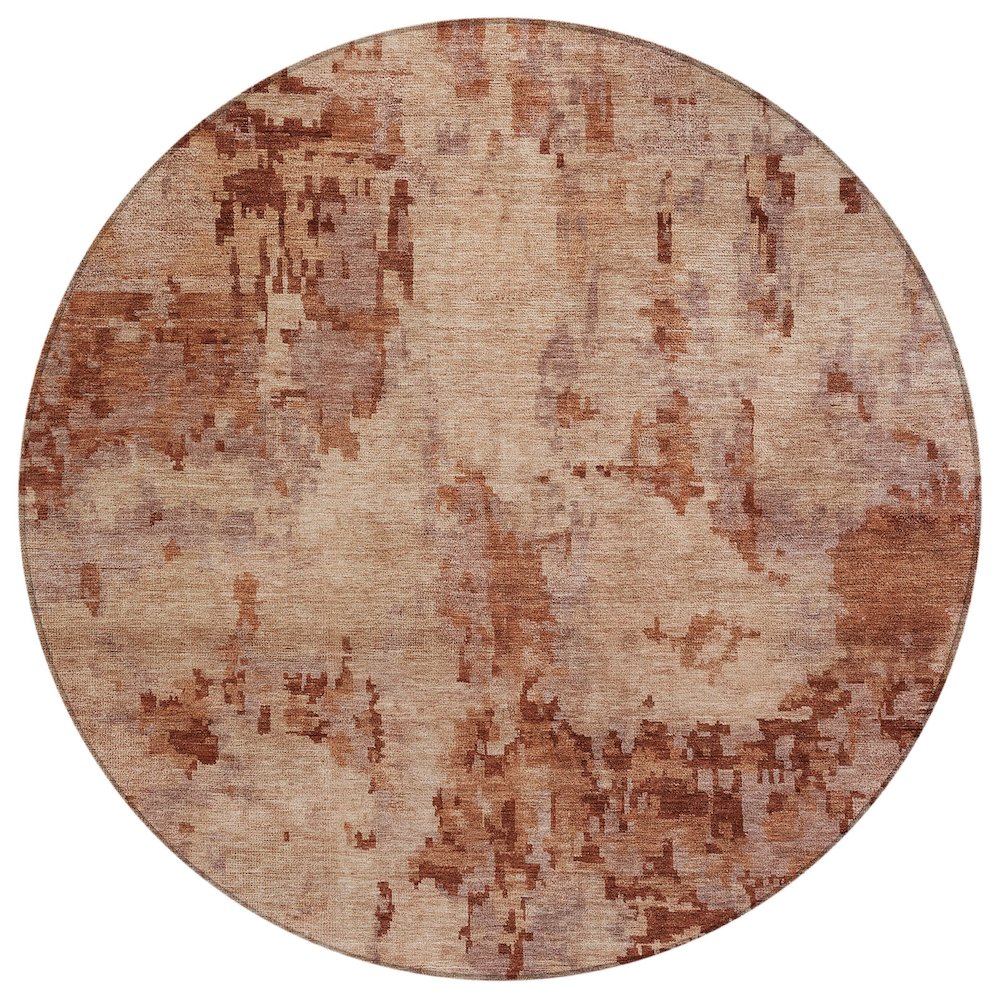 Machine Washable Indoor/Outdoor Chantille ACN2360 Orange 8' x 8' Round Rug. Picture 1