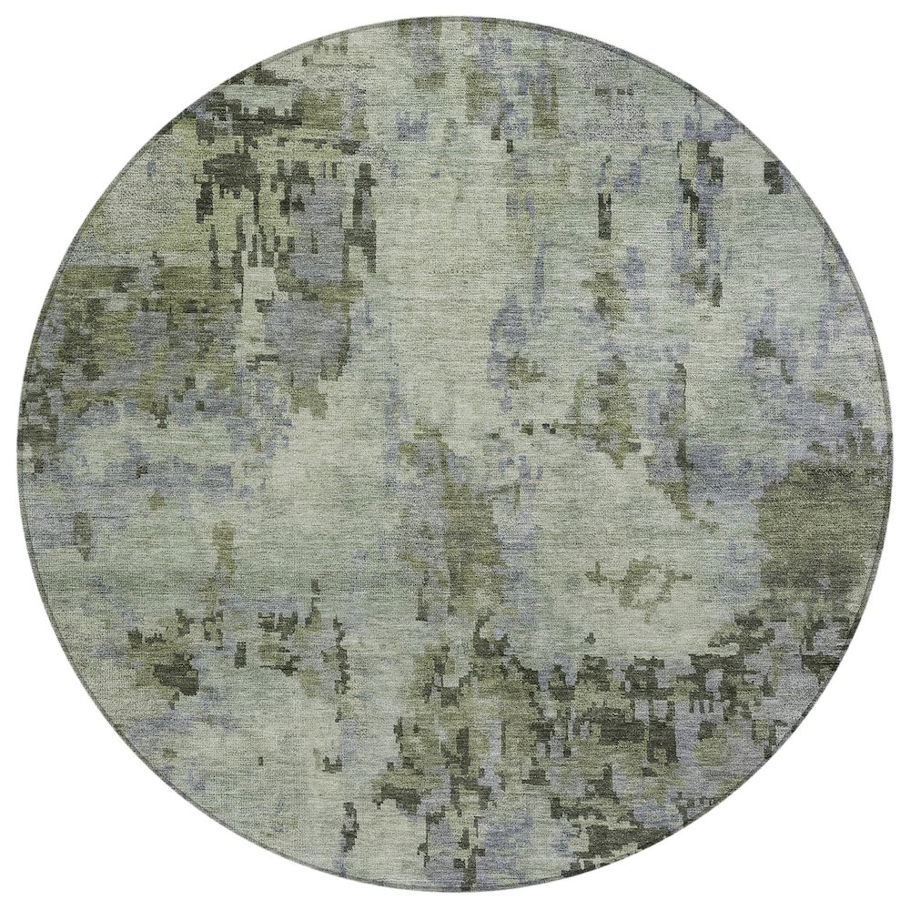 Machine Washable Indoor/Outdoor Chantille ACN2360 Green 8' x 8' Round Rug. Picture 1