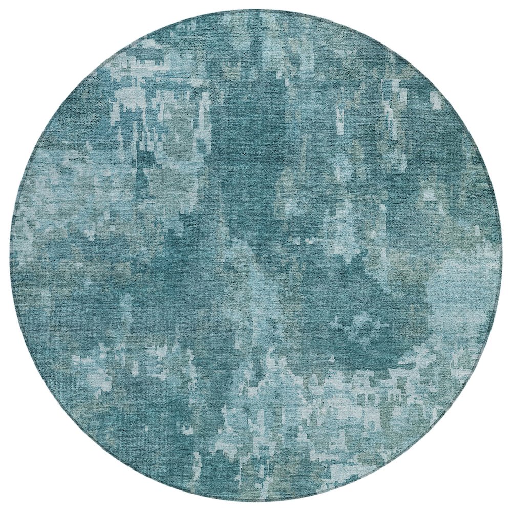 Machine Washable Indoor/Outdoor Chantille ACN2361 Teal 8' x 8' Round Rug. Picture 1