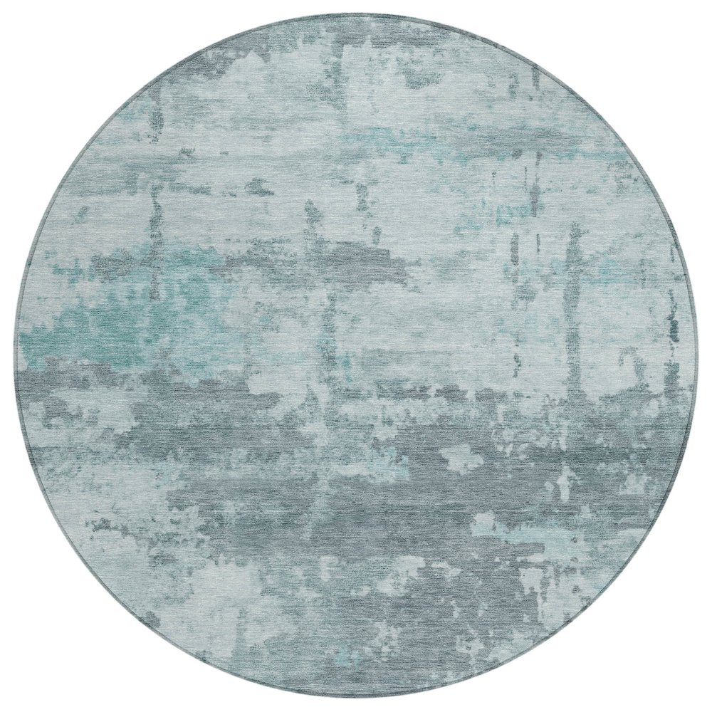 Machine Washable Indoor/Outdoor Chantille ACN2362 Teal 8' x 8' Round Rug. Picture 1