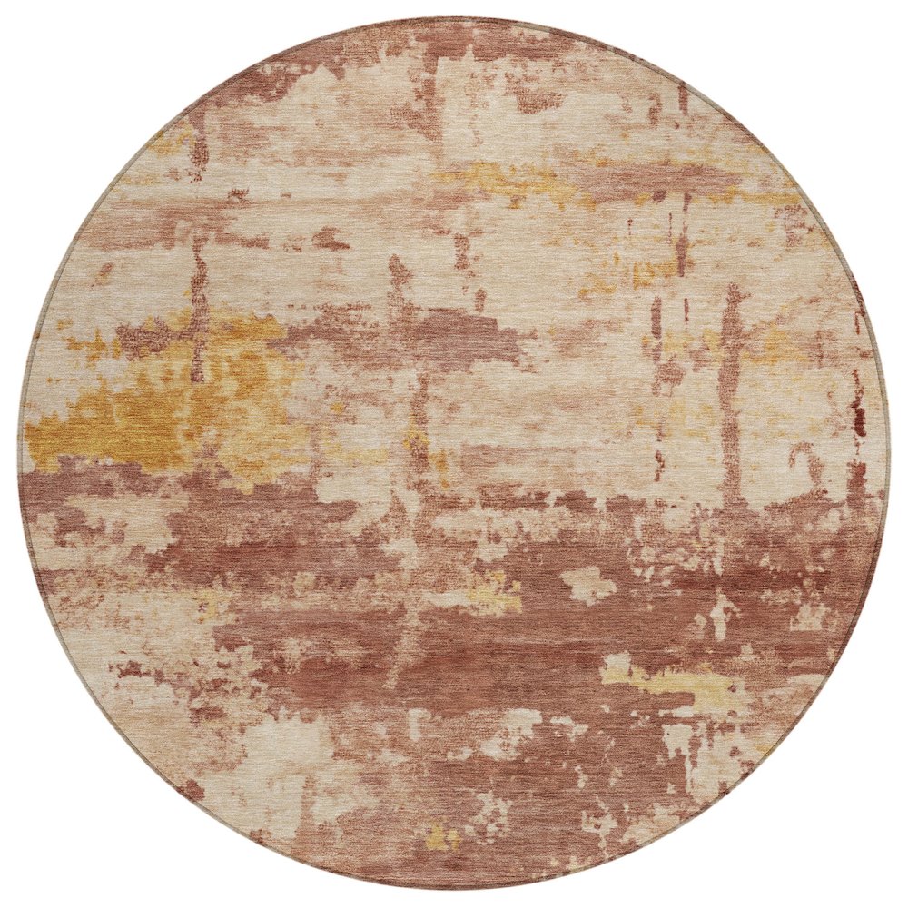 Machine Washable Indoor/Outdoor Chantille ACN2362 Orange 8' x 8' Round Rug. Picture 1