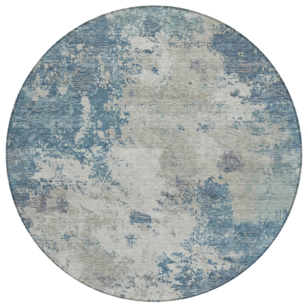 Machine Washable Indoor/Outdoor Chantille ACN2363 Blue 8' x 8' Round Rug. Picture 1