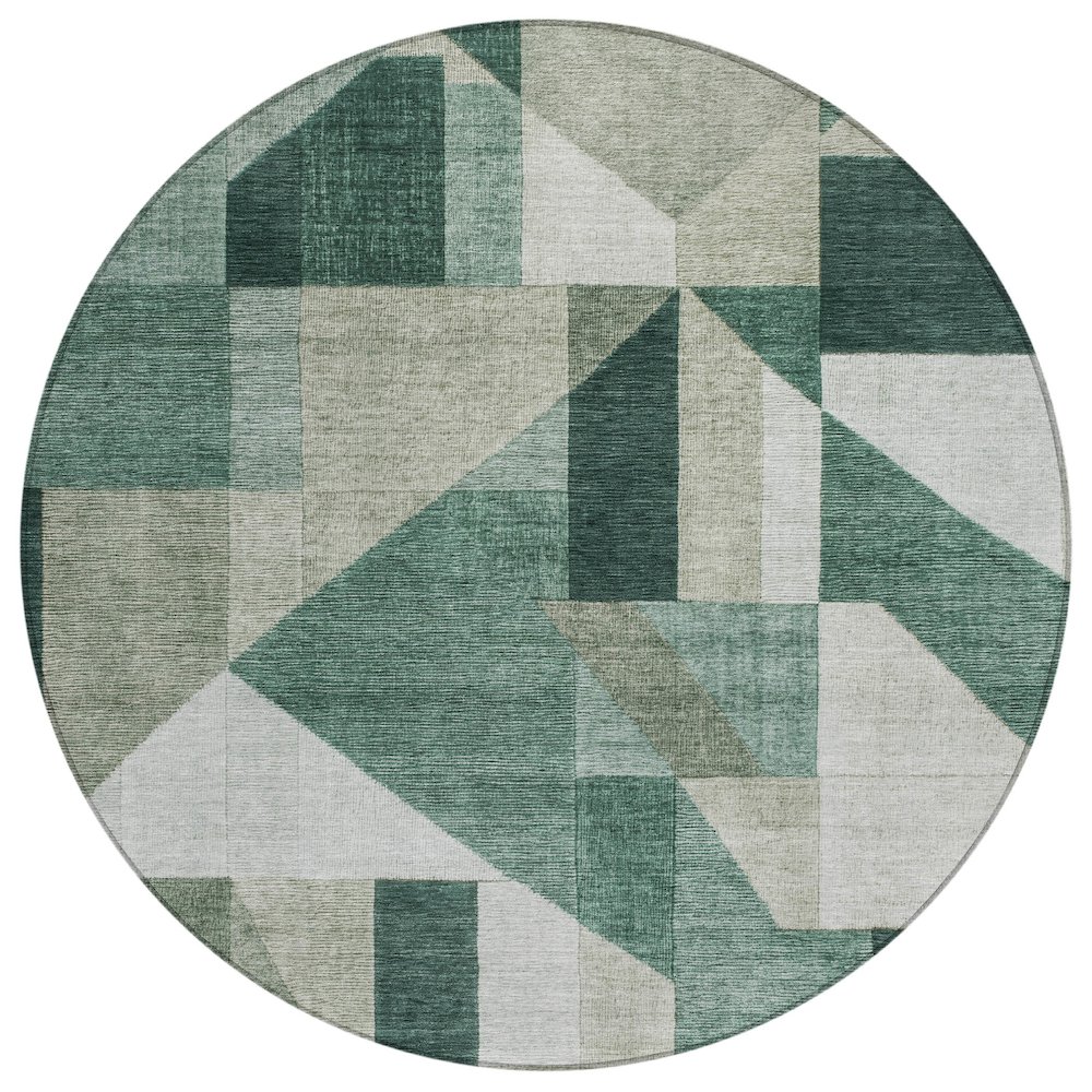 Machine Washable Indoor/Outdoor Chantille ACN2365 Green 8' x 8' Round Rug. Picture 1