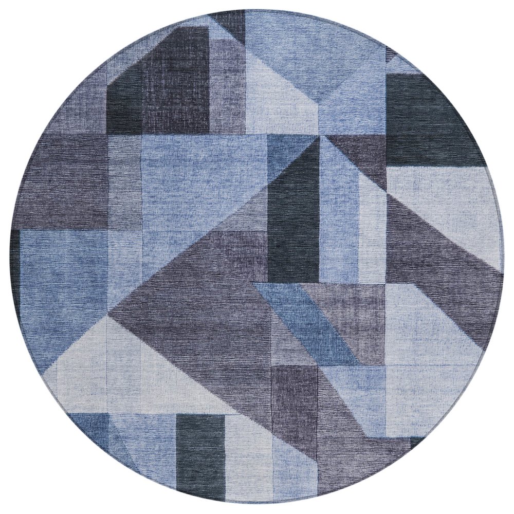 Machine Washable Indoor/Outdoor Chantille ACN2365 Blue 8' x 8' Round Rug. Picture 1