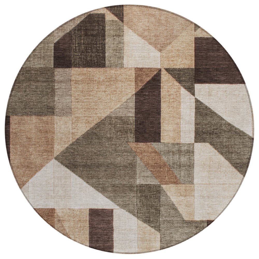 Machine Washable Indoor/Outdoor Chantille ACN2365 Brown 8' x 8' Round Rug. Picture 1