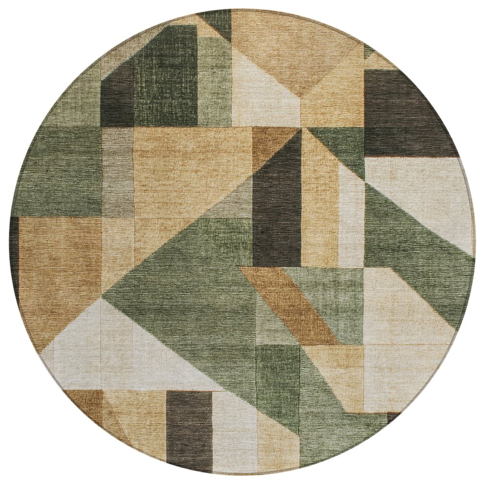 Machine Washable Indoor/Outdoor Chantille ACN2365 Green 8' x 8' Round Rug. Picture 1