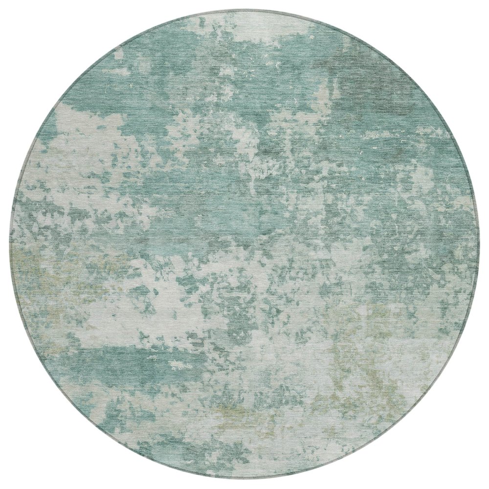 Machine Washable Indoor/Outdoor Chantille ACN2366 Teal 8' x 8' Round Rug. Picture 1