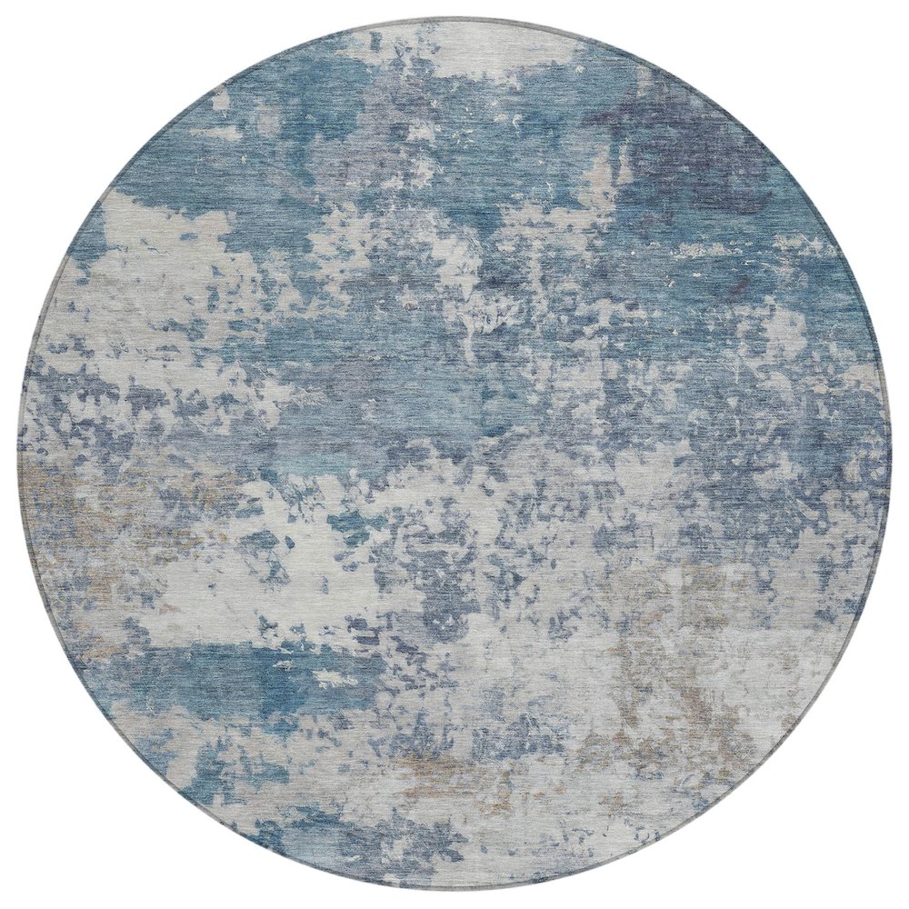 Machine Washable Indoor/Outdoor Chantille ACN2366 Blue 8' x 8' Round Rug. Picture 1