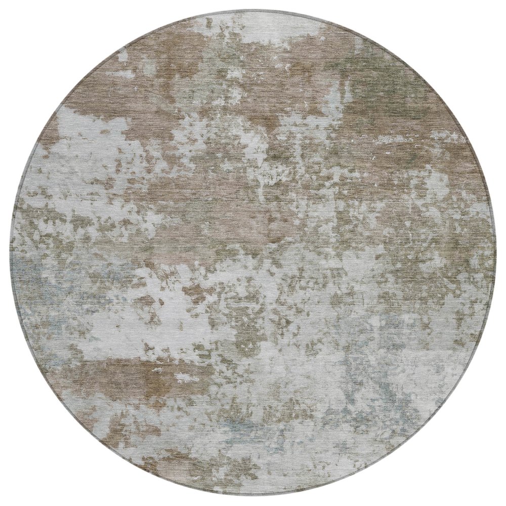 Machine Washable Indoor/Outdoor Chantille ACN2366 Brown 8' x 8' Round Rug. Picture 1