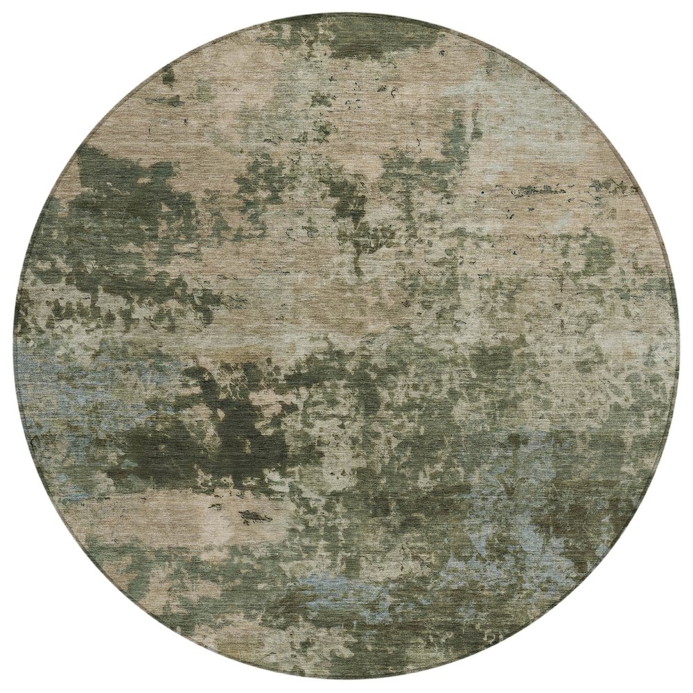 Machine Washable Indoor/Outdoor Chantille ACN2366 Green 8' x 8' Round Rug. Picture 1