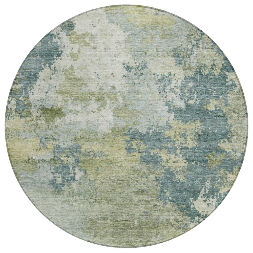Machine Washable Indoor/Outdoor Chantille ACN2367 Teal 8' x 8' Round Rug. Picture 1