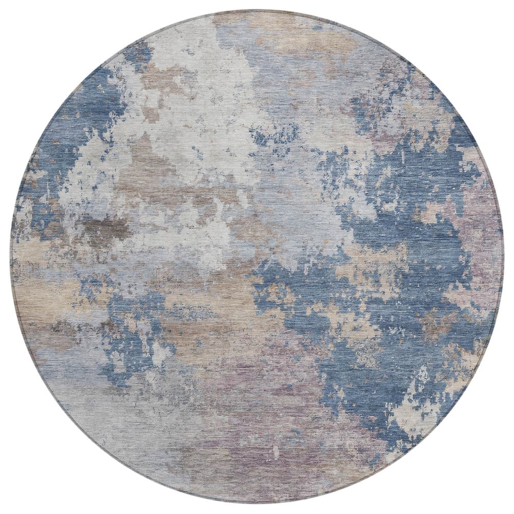 Machine Washable Indoor/Outdoor Chantille ACN2367 Blue 8' x 8' Round Rug. Picture 1