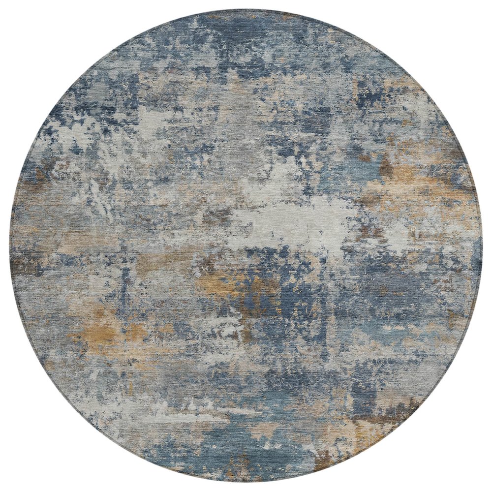 Machine Washable Indoor/Outdoor Chantille ACN2368 Blue 8' x 8' Round Rug. Picture 1