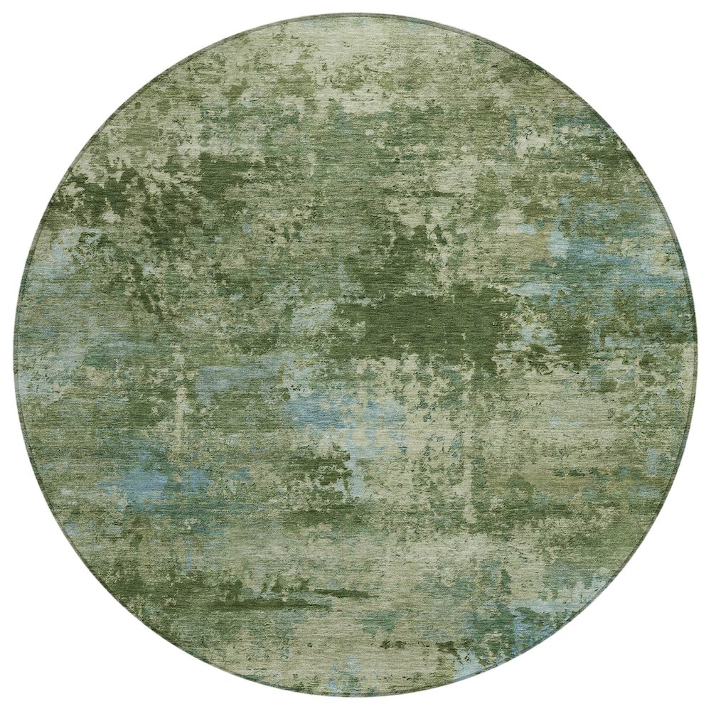 Machine Washable Indoor/Outdoor Chantille ACN2370 Green 8' x 8' Round Rug. Picture 1