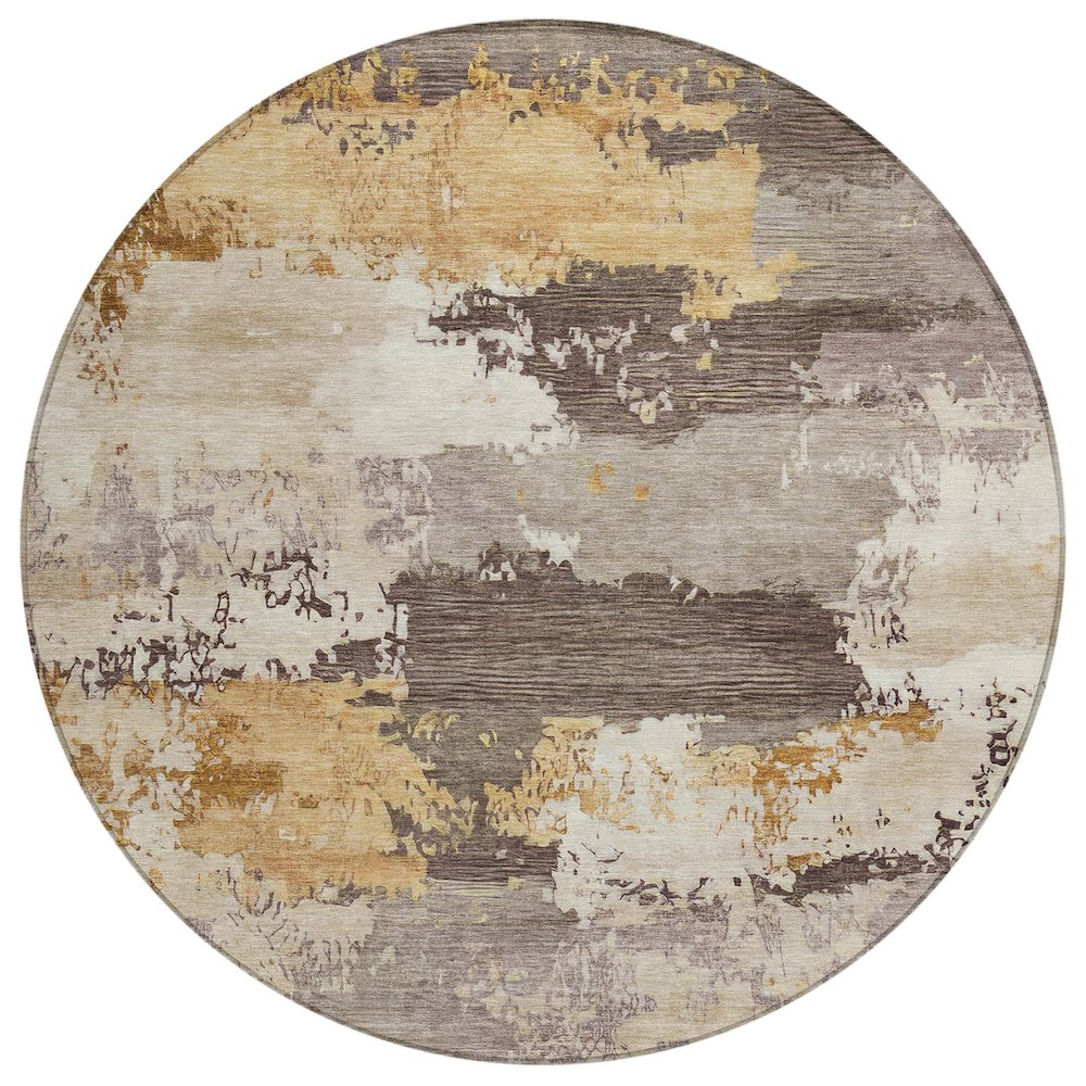 Machine Washable Indoor/Outdoor Chantille ACN2372 Brown 8' x 8' Round Rug. Picture 1