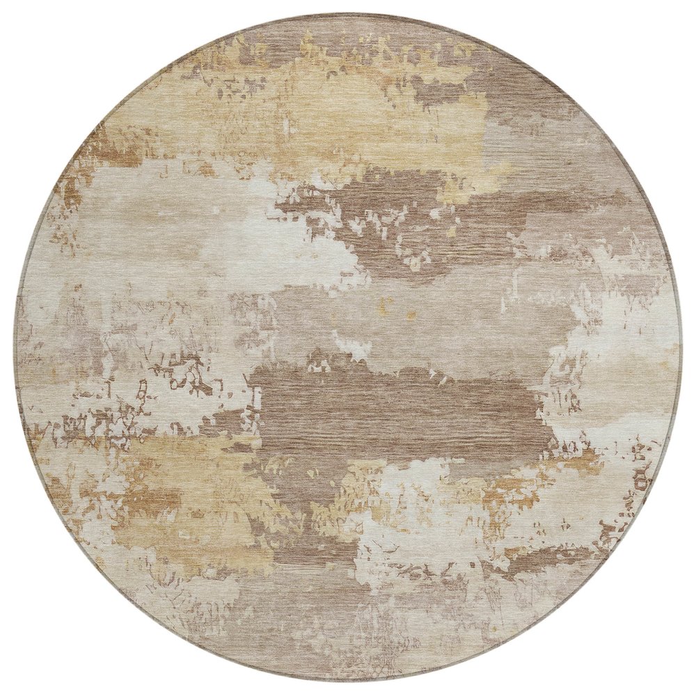 Machine Washable Indoor/Outdoor Chantille ACN2372 Brown 8' x 8' Round Rug. Picture 1