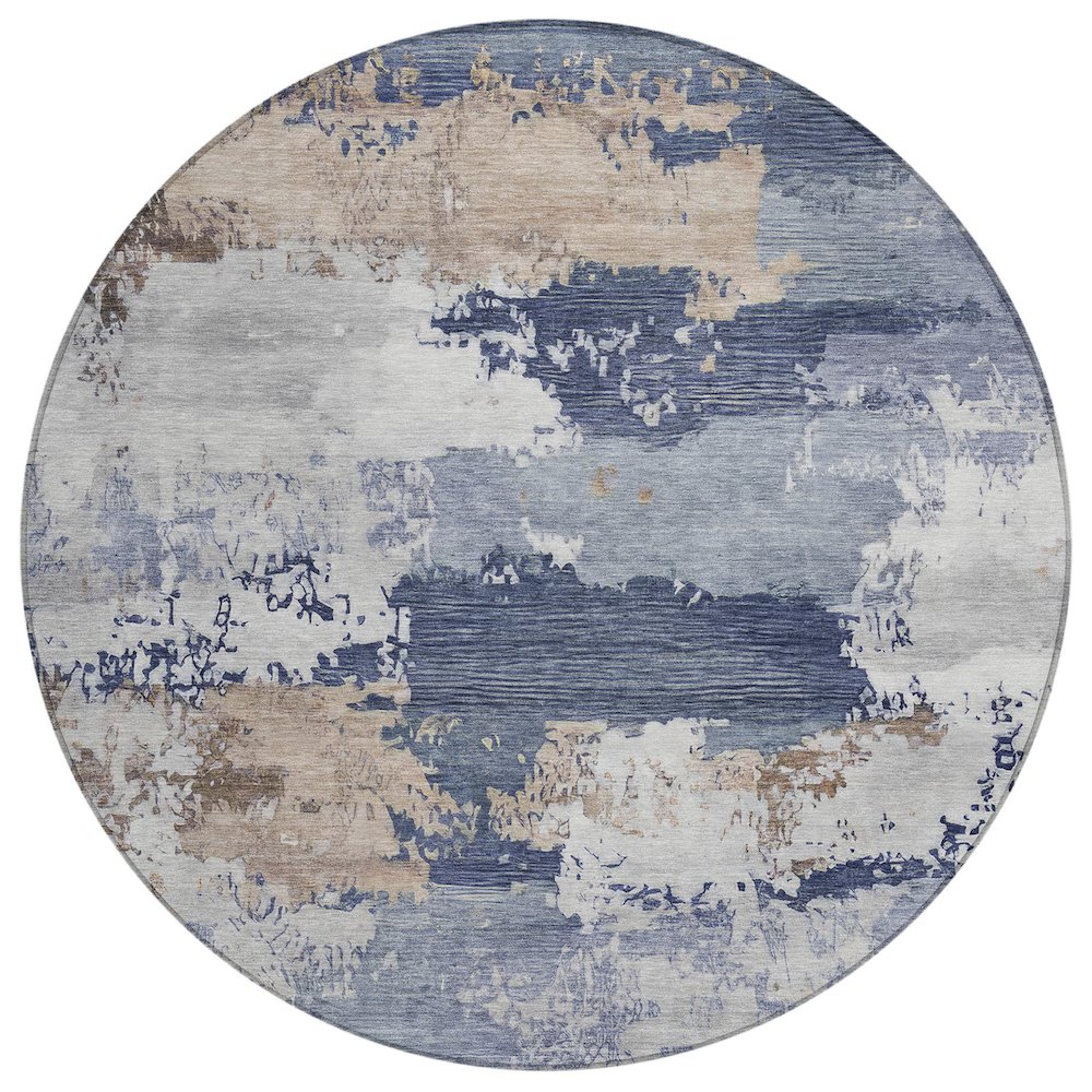 Machine Washable Indoor/Outdoor Chantille ACN2372 Blue 8' x 8' Round Rug. Picture 1