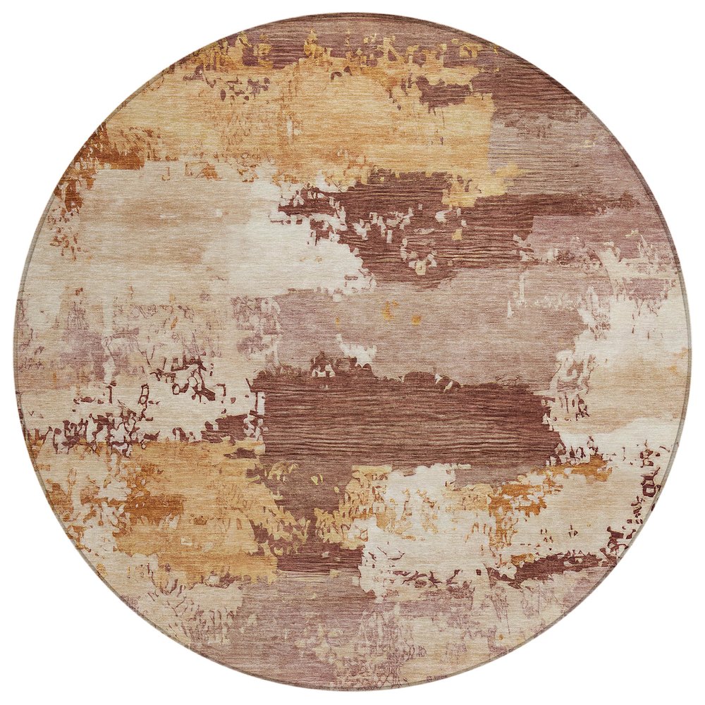 Machine Washable Indoor/Outdoor Chantille ACN2372 Orange 8' x 8' Round Rug. Picture 1