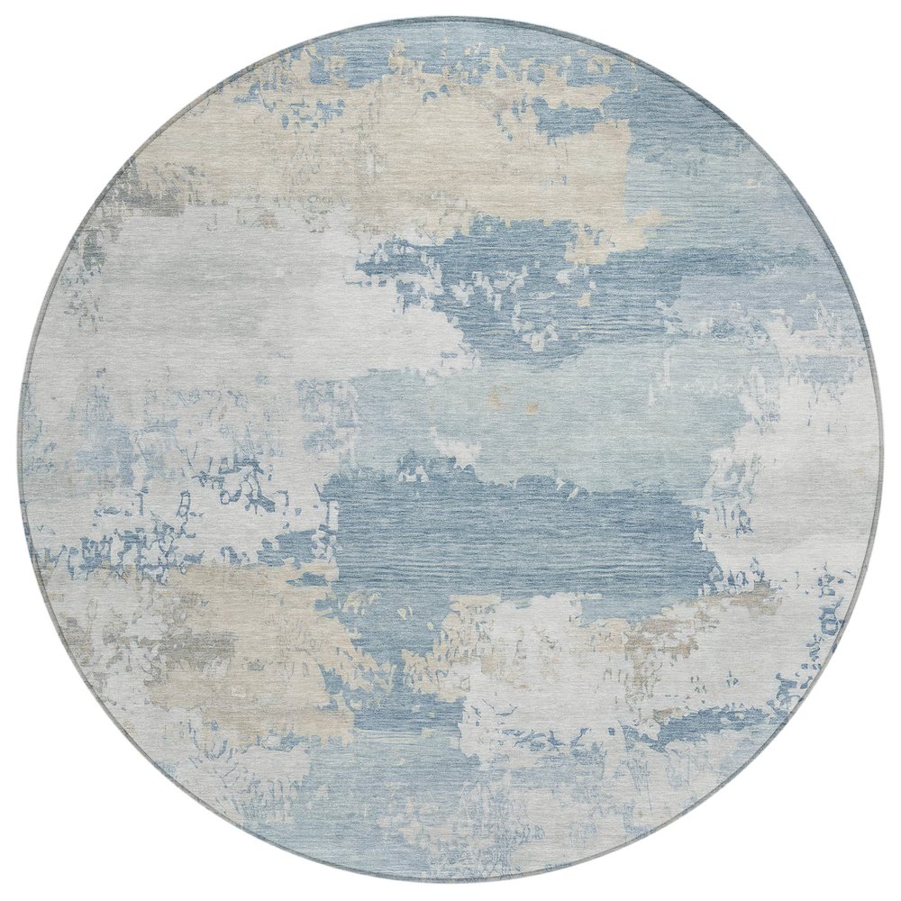 Machine Washable Indoor/Outdoor Chantille ACN2372 Blue 8' x 8' Round Rug. Picture 1