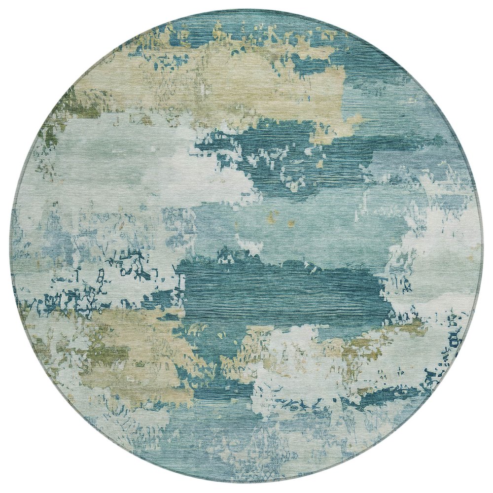 Machine Washable Indoor/Outdoor Chantille ACN2372 Teal 8' x 8' Round Rug. Picture 1