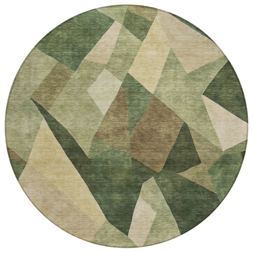 Machine Washable Indoor/Outdoor Chantille ACN2374 Green 8' x 8' Round Rug. Picture 1
